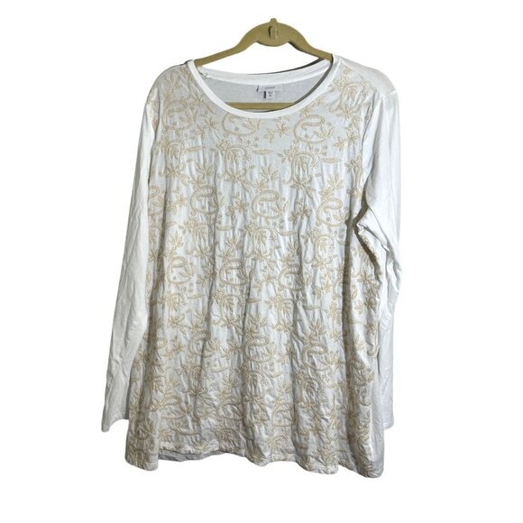 J Jill Floral Top XLT White Embroidery Coastal Beachy Resort Classic Boho Artsy - Picture 1 of 10